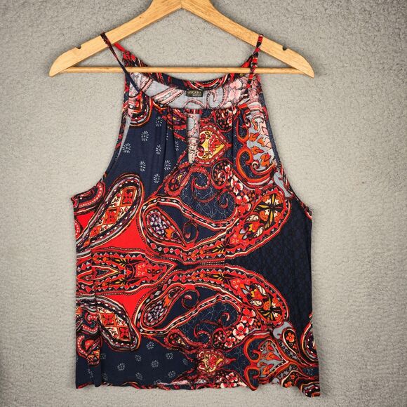 Lascana for Venus Paisley Tank Top Red Navy Sleeveless Keyhole Neck Boho Summer - Picture 5 of 11
